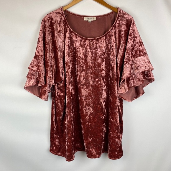 Umgee Tops - Umgee crushed velvet rose top 1X